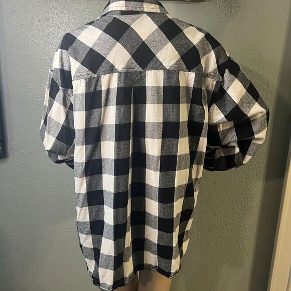 Time and Tru white and black Buffalo Plaid Shirt Long Sleeve XL Clueless Plaid - Picture 2 of 4